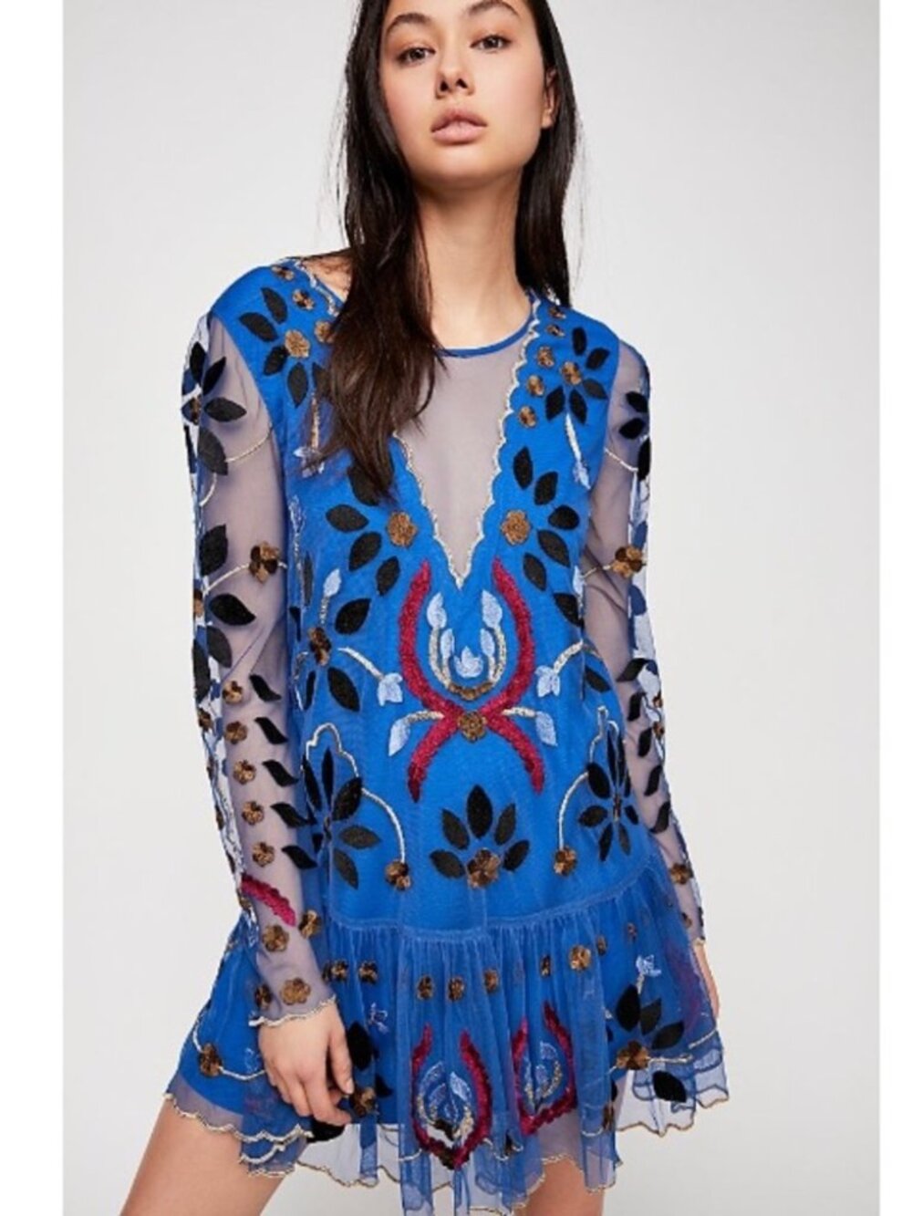 Free People Hearts Are Wild Mini Dress in Blue